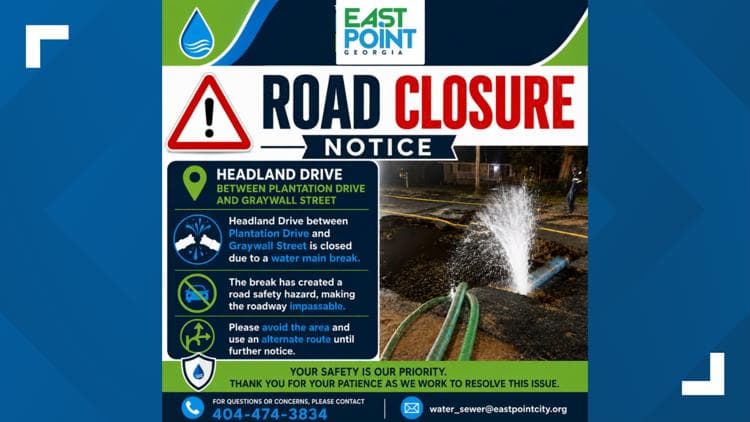 East Point Water Main Break Closes Headland Drive, Disrupts Traffic